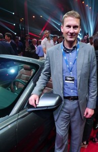 Ford NZ chief Corey Holter with soft-top Mustang at Sydney launch