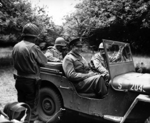 General Dwight Eisenhower in a Jeep after the D-Day landing of 1944