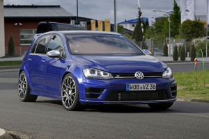 Volkswagen unveiled what it called the Golf R 400 at a motor show in China last year – now it is readying it for production . The most powerful Golf yet is pictured here undergoing final tests at the Nurburgring circuit in Germany. It is called the R 400 because its turbocharged 2.0-litre engine is good for around 400bhp, or 300kW. That’s roughly 80kW more than the Golf R delivers. The actual production model could produce even more. VW Group powertrain chief Heinz Jakob-Neusser has hinted that it could deliver around 420bhp, or 313kW, roughly 92kW more than the Golf R. That would make it the most power-dense 2.0-litre production engine on the planet. What Jakob-Neusser hasn’t hinted at is what gearbox the Golf R 400 will use to channel all that power to all four wheels. It is almost certain to be a seven-speed DSG unit rated to cope with a maximum 500Nm of torque – the seven-speed ‘box in the current Golf R is comfortable with 380Nm. 