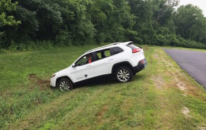 The Jeep Grand Cherokee ended up in a ditch 
