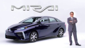 Toyota president Akio Toyoda with the hydrogen-powered Mirai