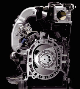 A cutout of the Wankel rotary engine used by Mazda